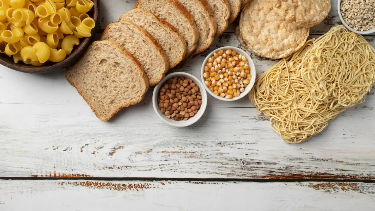 Chleb, makaron i kasza to produkty, w których jest gluten. Obok kukurydza, soczewica i wafle ryżowe.