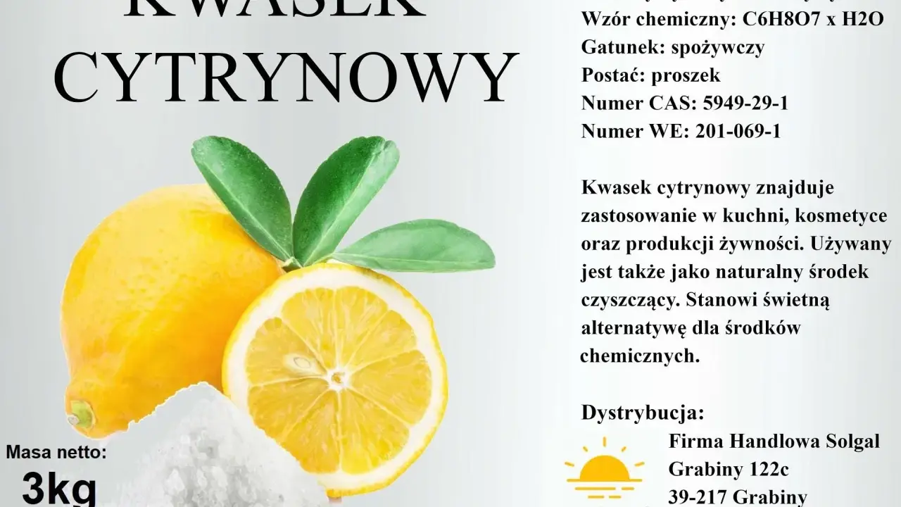 Kwasek cytrynowy w proszku, 3kg. Czy kwasek cytrynowy jest zdrowy? Używany w kuchni, kosmetyce, jako naturalny środek czyszczący.