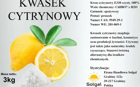 Kwasek cytrynowy w proszku, 3kg. Czy kwasek cytrynowy jest zdrowy? Używany w kuchni, kosmetyce, jako naturalny środek czyszczący.