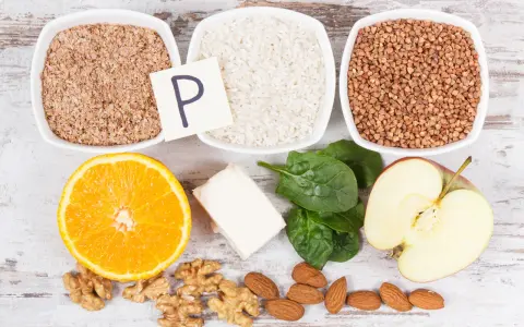 Produkty bogate w fosfor: otręby, ryż, gryka, pomarańcza, ser, szpinak, jabłko, orzechy włoskie i migdały.