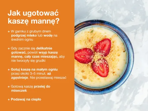 Kaszka manna z truskawkami i kruszonką, idealna na ciepło. Poznaj prosty przepis na kaszę manną skład.