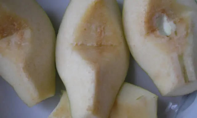 Kawałki pigwy, gotowe do przetworzenia. Ich kwaskowaty aromat sugeruje, jak smakuje pigwa – orzeźwiająco i lekko cierpko.