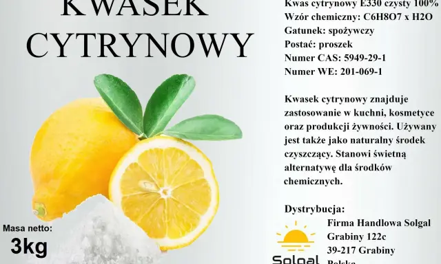 Kwasek cytrynowy w proszku, 3kg. Czy kwasek cytrynowy jest zdrowy? Używany w kuchni, kosmetyce, jako naturalny środek czyszczący.